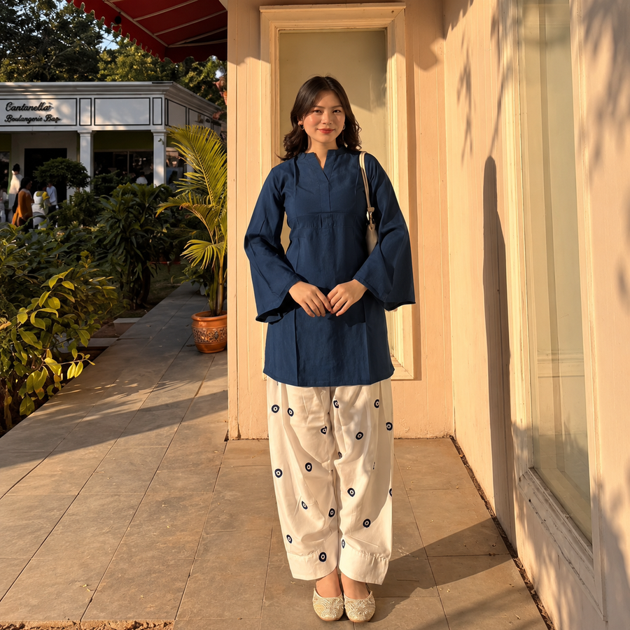 Navy Blue Eye Print Farsi Suit Set
