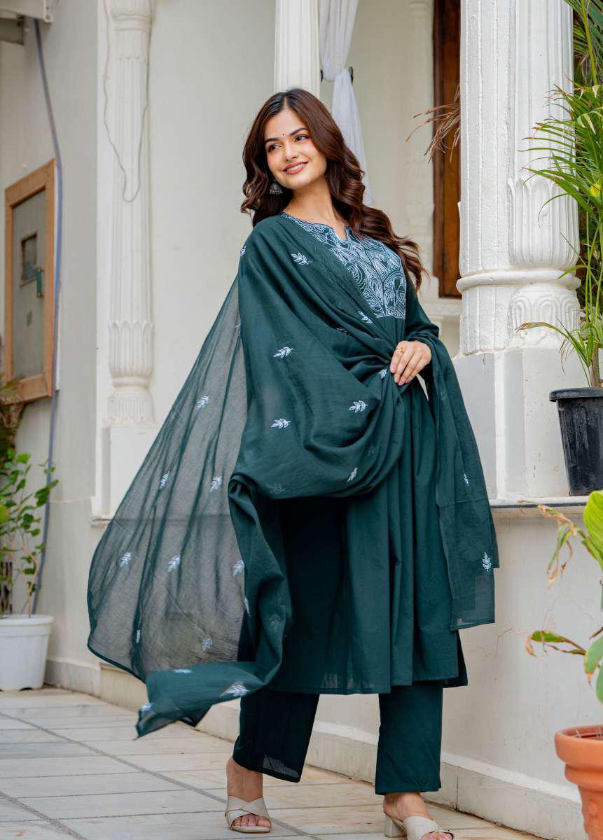 Deep Teal Embroidered 3-Piece Suit Set
