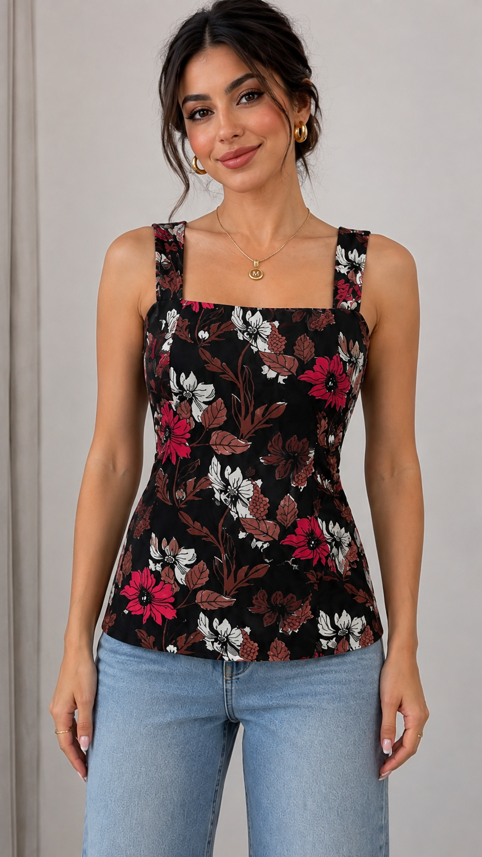 Black Floral Printed Cami Top | 17