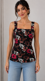 Black Floral Printed Cami Top | 17