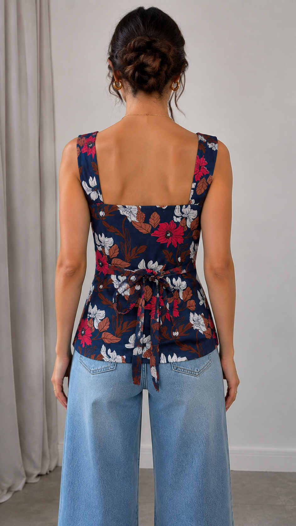 Navy Floral Printed Cami Top | 18