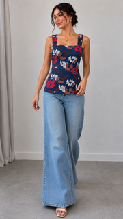 Navy Floral Printed Cami Top | 18