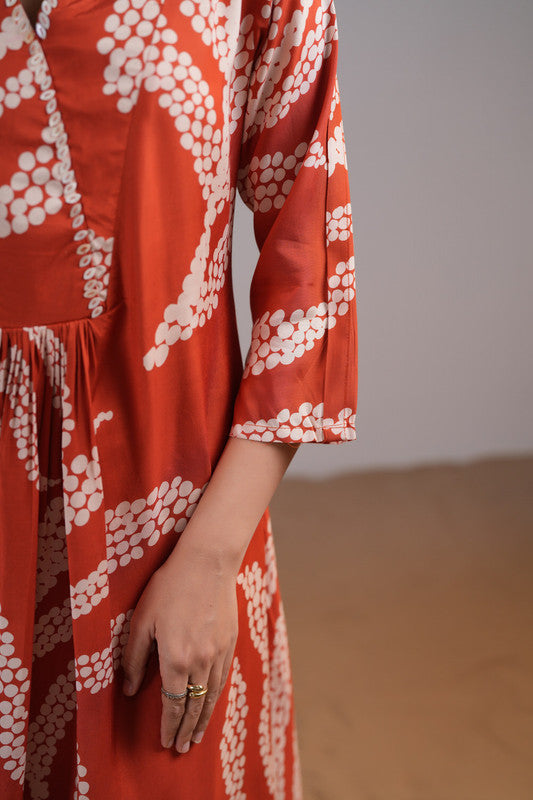 Rust Printed Flared Midi Dress | 21