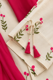 Cream Floral Printed Farsi Suit Set with Pink Dupatta