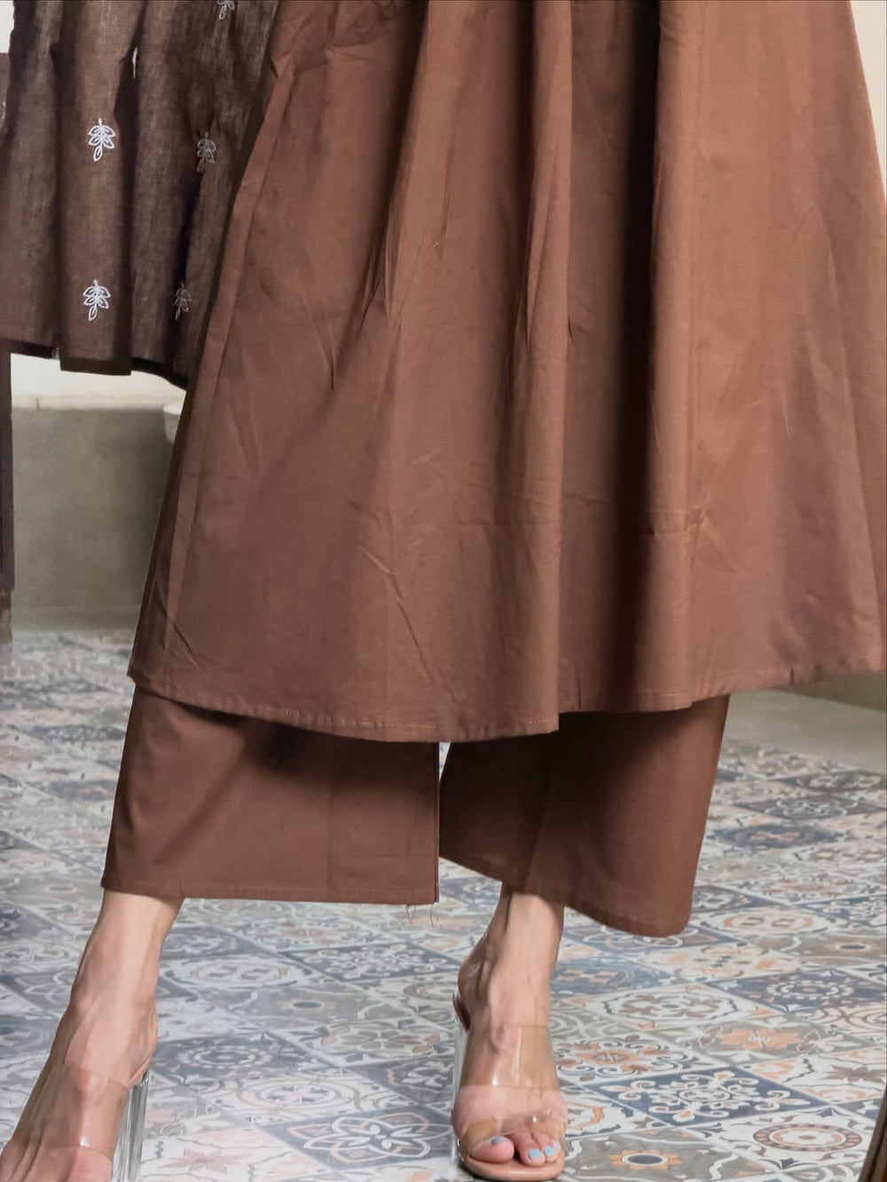 Mocha Brown Embroidered 3-Piece Suit Set | 09
