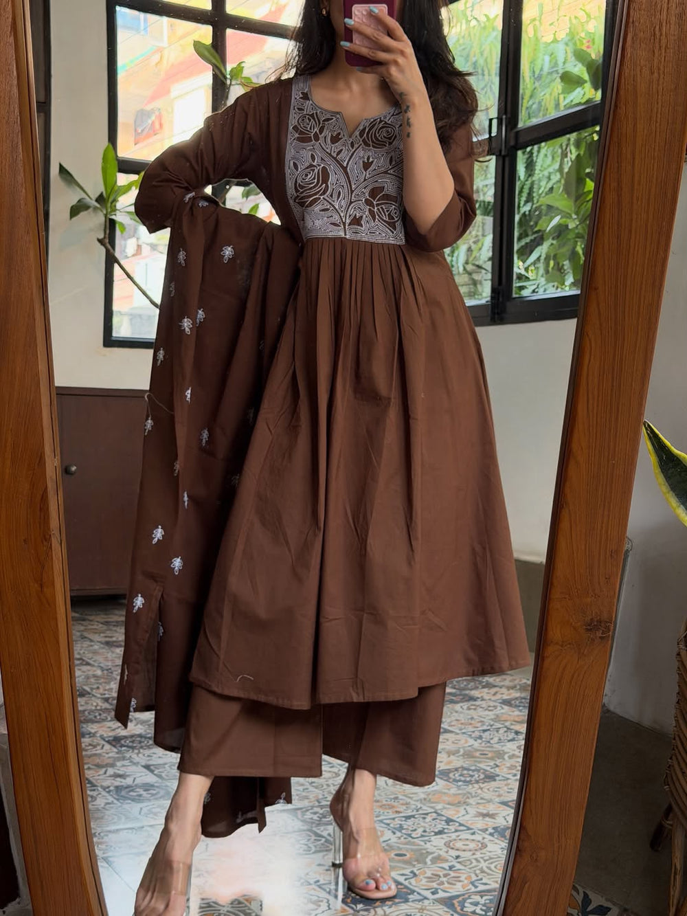Mocha Brown Embroidered 3-Piece Suit Set | 09