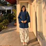 Navy Blue Eye Print Farsi Suit Set