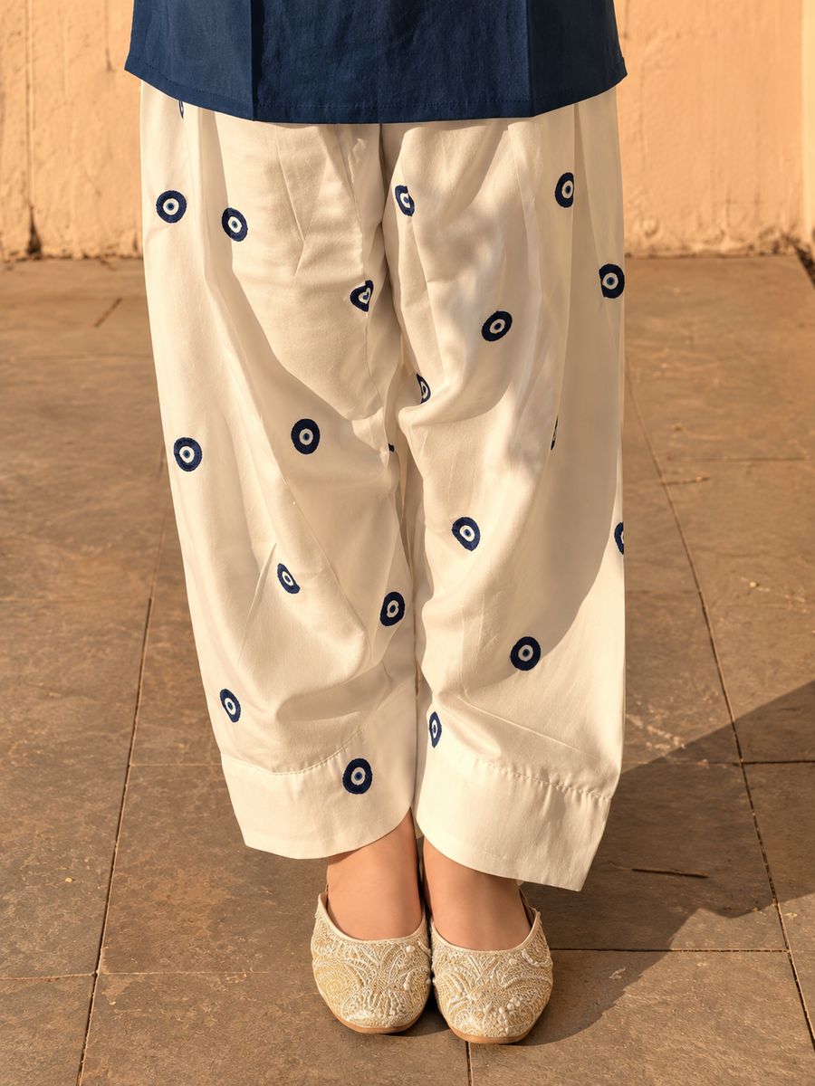 Navy Blue Eye Print Farsi Suit Set