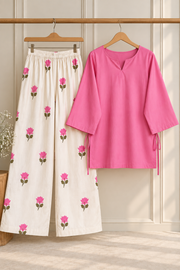 Lotus Pink Farsi Suit Set with Floral Printed Pants