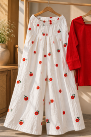 Red Floral Farsi Suit Set with White Printed Pants