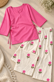 Lotus Pink Farsi Suit Set with Floral Printed Pants