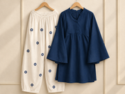 Navy Blue Eye Print Farsi Suit Set