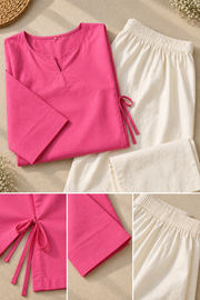 Lotus Pink Farsi Suit Set with Floral Printed Pants