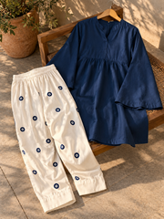 Navy Blue Eye Print Farsi Suit Set