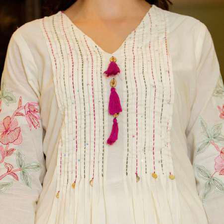 Ivory & Pink Floral Embroidered 3-Piece Suit Set