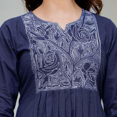 Navy Blue Embroidered 3-Piece Suit Set