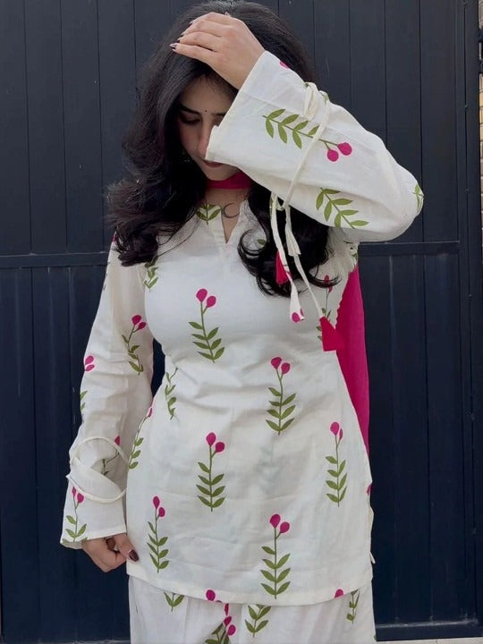 Ivory Floral Embroidered 3-Piece Suit Set | 24
