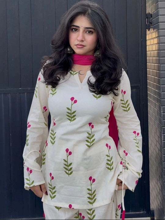 Ivory Floral Embroidered 3-Piece Suit Set | 24