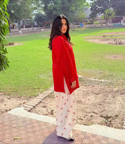 Cherry Red Printed Farsi suit