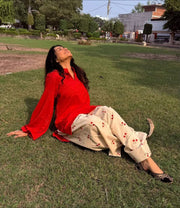 Cherry Red Printed Farsi suit