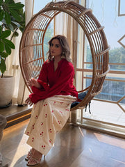 Cherry Red Printed Farsi suit
