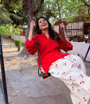 Cherry Red Printed Farsi suit