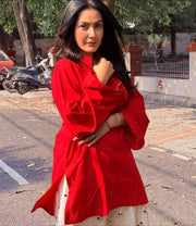 Cherry Red Printed Farsi suit