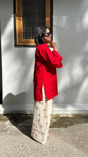 Cherry Red Printed Farsi suit