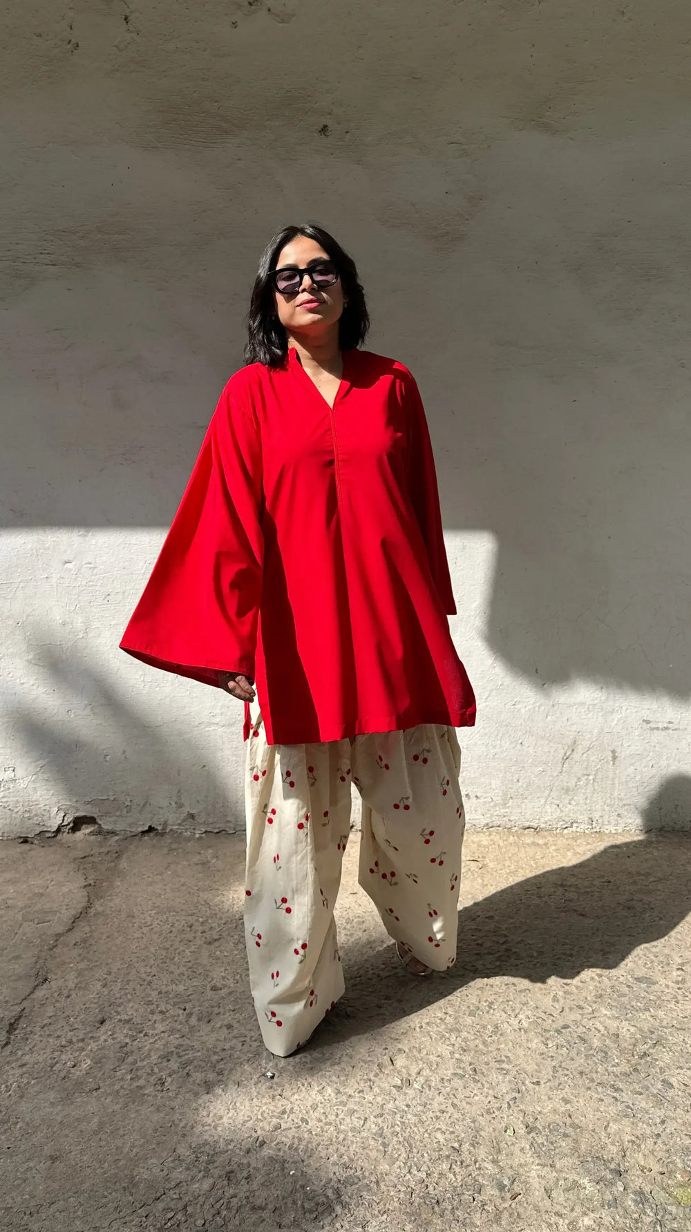 Cherry Red Printed 2-Piece Kurta Set | 28