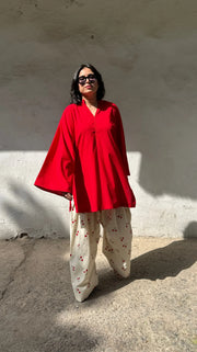 Cherry Red Printed Farsi suit